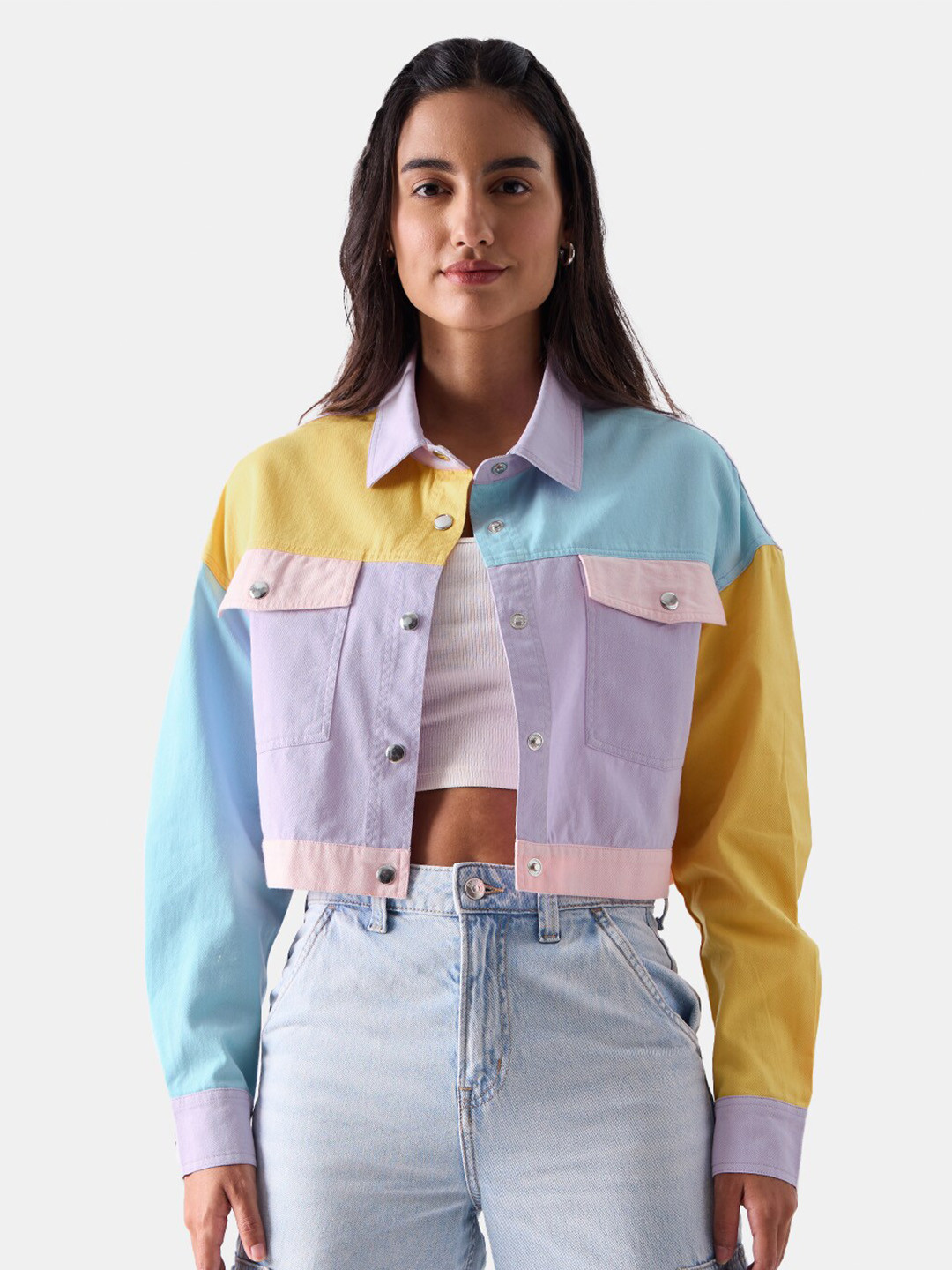 

The Souled Store Colourblocked Opaque Pure Cotton Oversized Casual Shirt, Purple