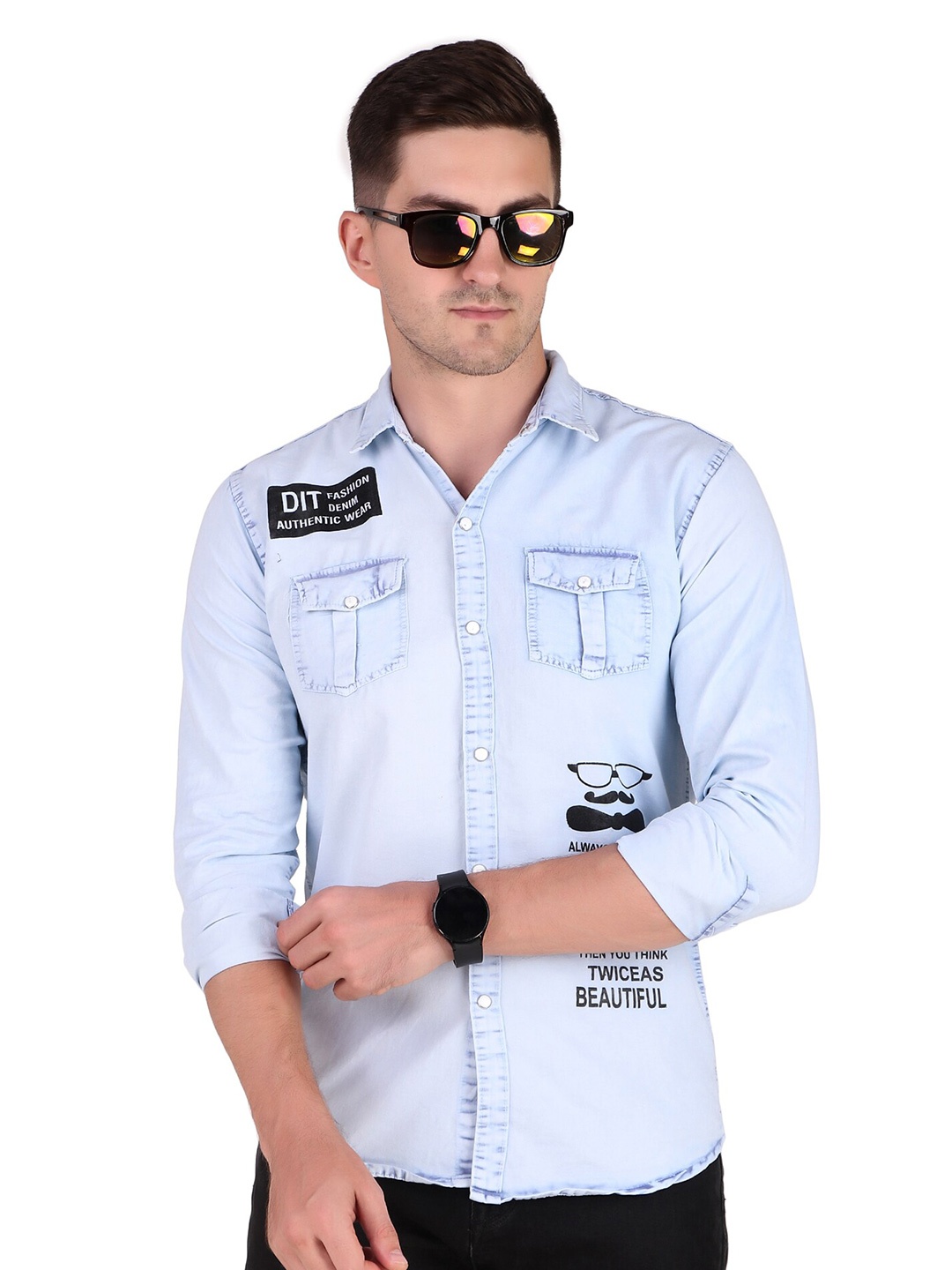 

PLUS 91 Typography Printed Cotton Casual Shirt, Blue