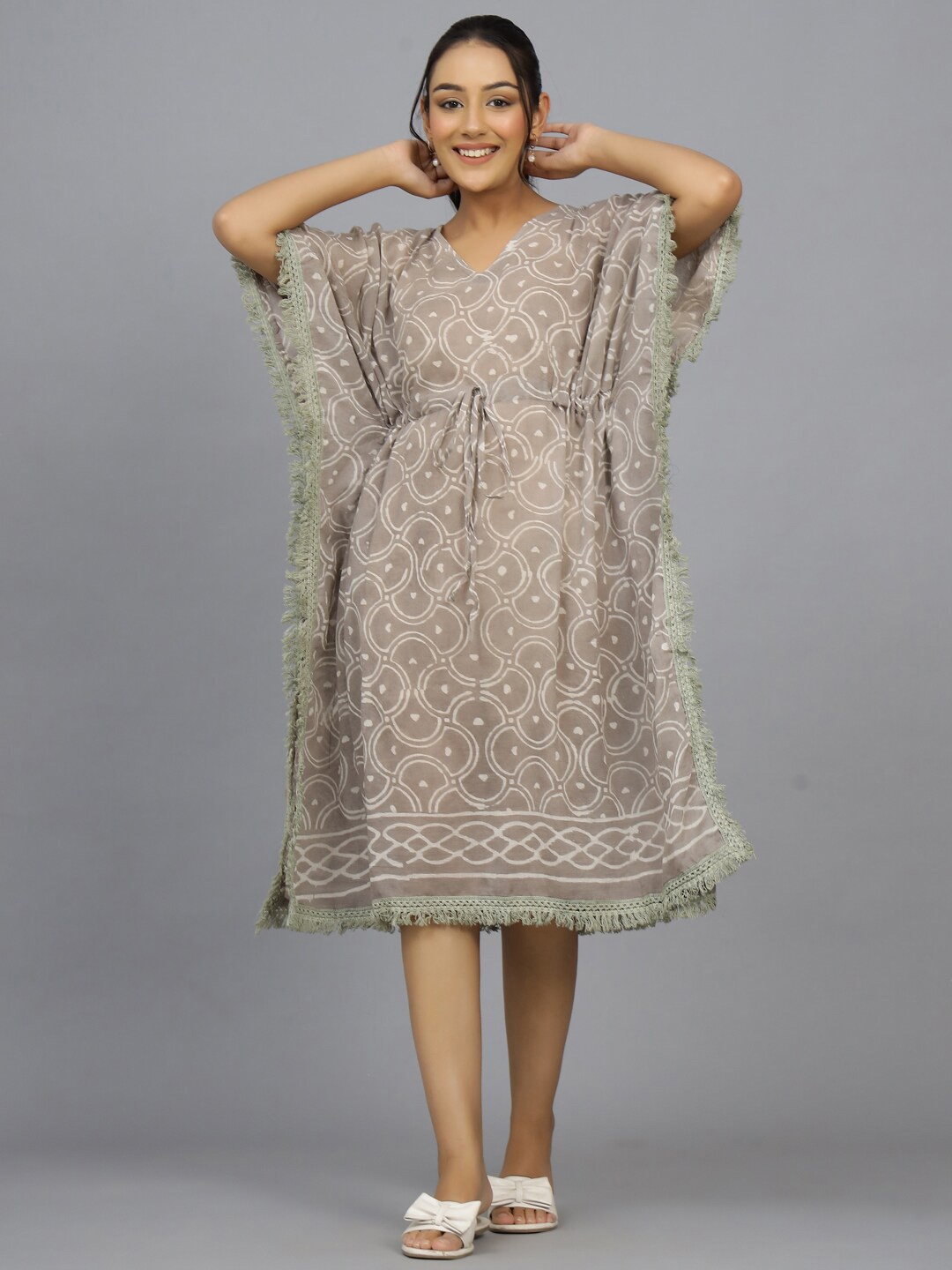 

HANDICRAFT PALACE Abstract Printed Pure Cotton Kaftan Nightdress, Grey