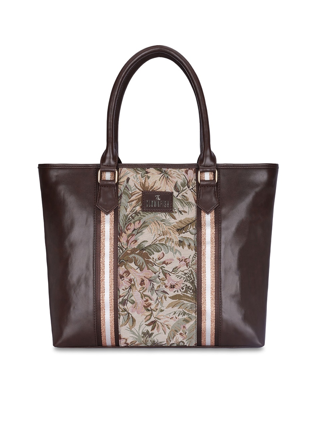 

THE CLOWNFISH Floral Printed Structured Tote Bag, Brown