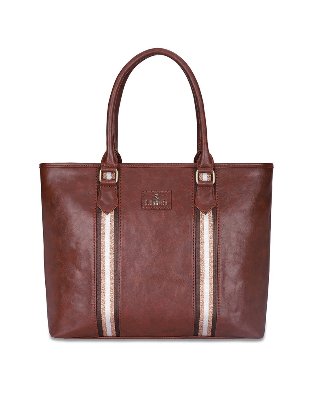 

THE CLOWNFISH Textured Structured Tote Bag, Brown