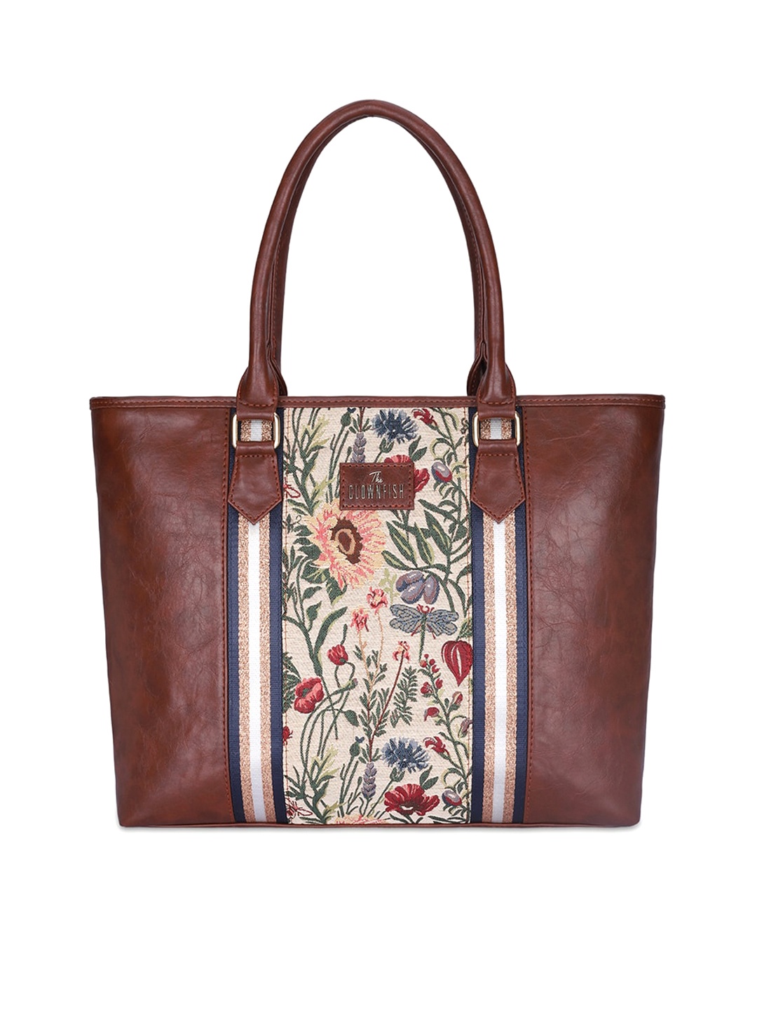 

THE CLOWNFISH Floral Printed Structured Handheld Bag, Brown