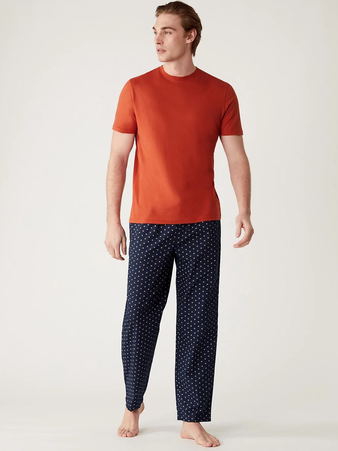 

Marks & Spencer Printed Pure Cotton T-Shirt With Pyjama, Orange