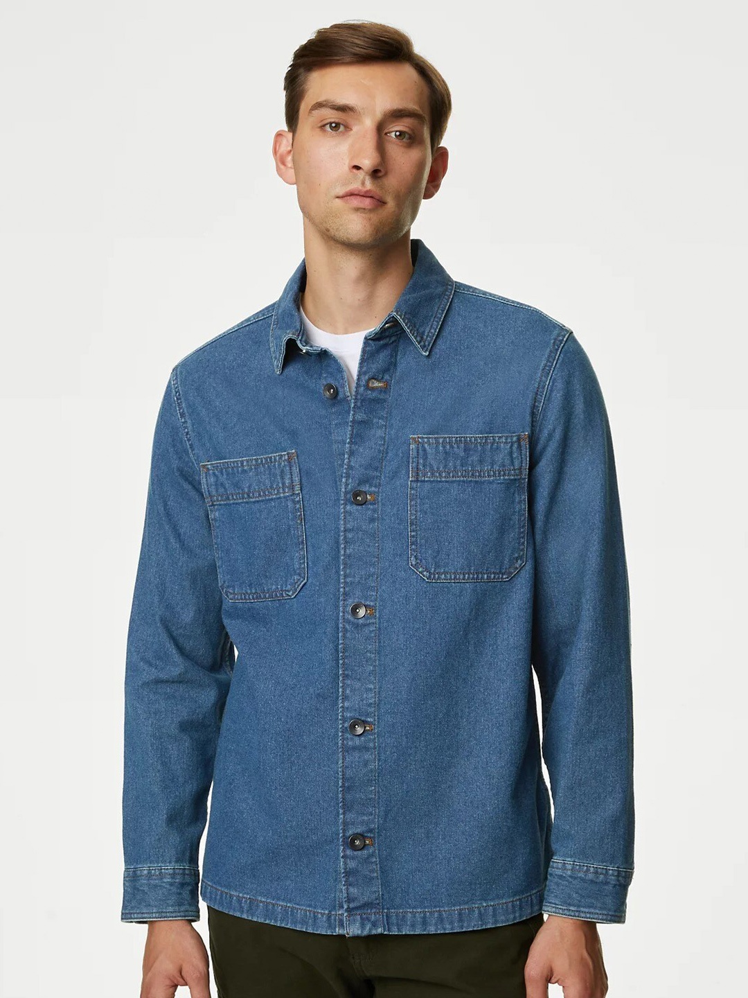 

Marks & Spencer Spread Collar Pure Cotton Casual Shirt, Blue