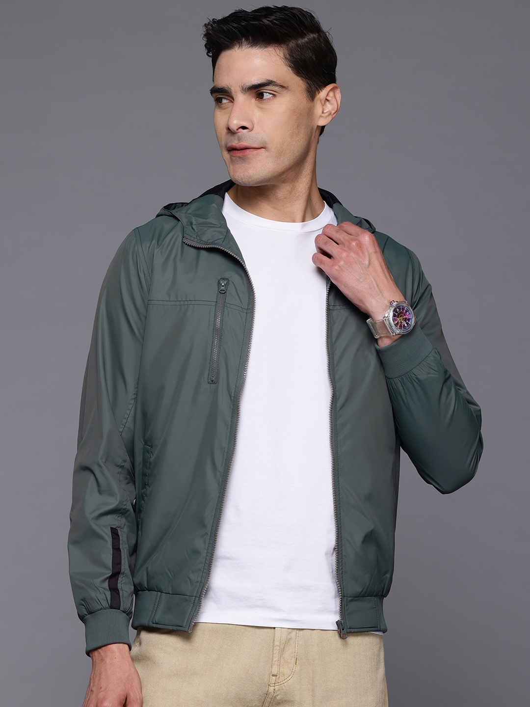 

Allen Solly Sport Hooded Bomber Jacket, Grey