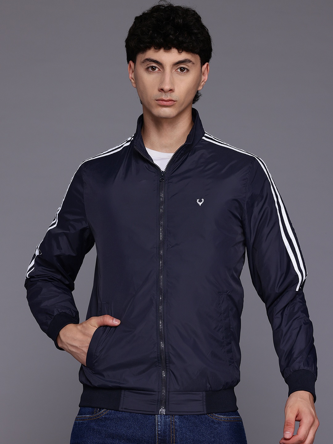 

Allen Solly Sport Contrast Stripe Bomber Jacket, Navy blue