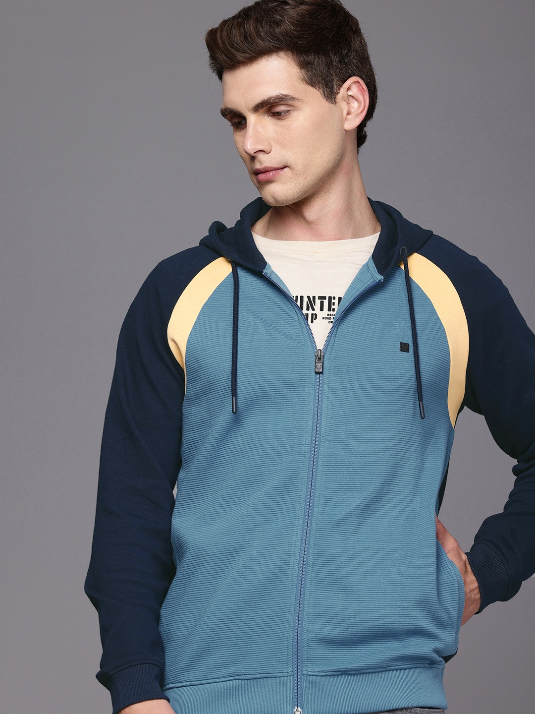 

Allen Solly Sport Colourblocked Hooded Sweatshirt, Blue