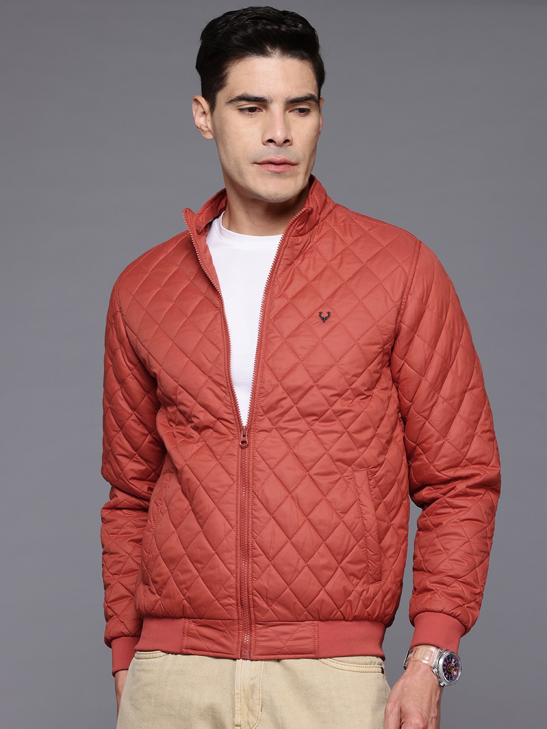 

Allen Solly Sport Mock Collar Quilted Jacket, Rust