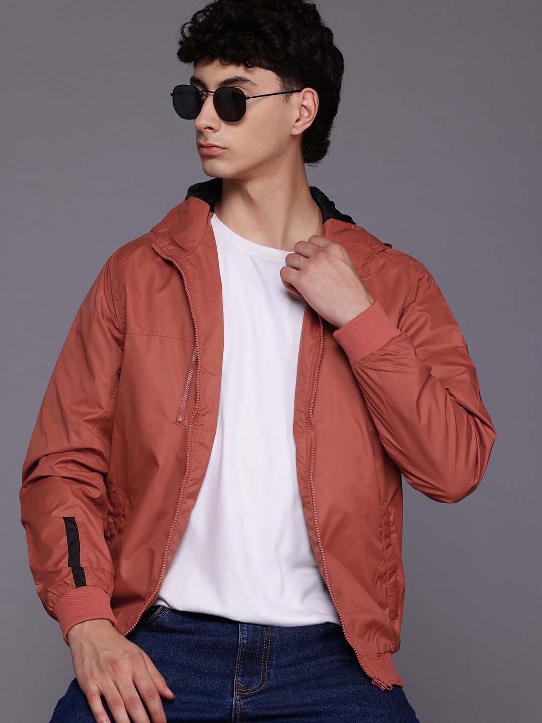 

Allen Solly Sport Hooded Bomber Jacket, Rust