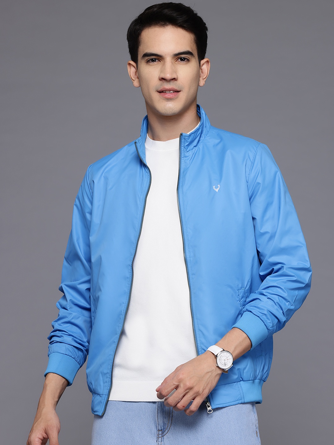 

Allen Solly Sport Mock Collar Solid Bomber, Blue