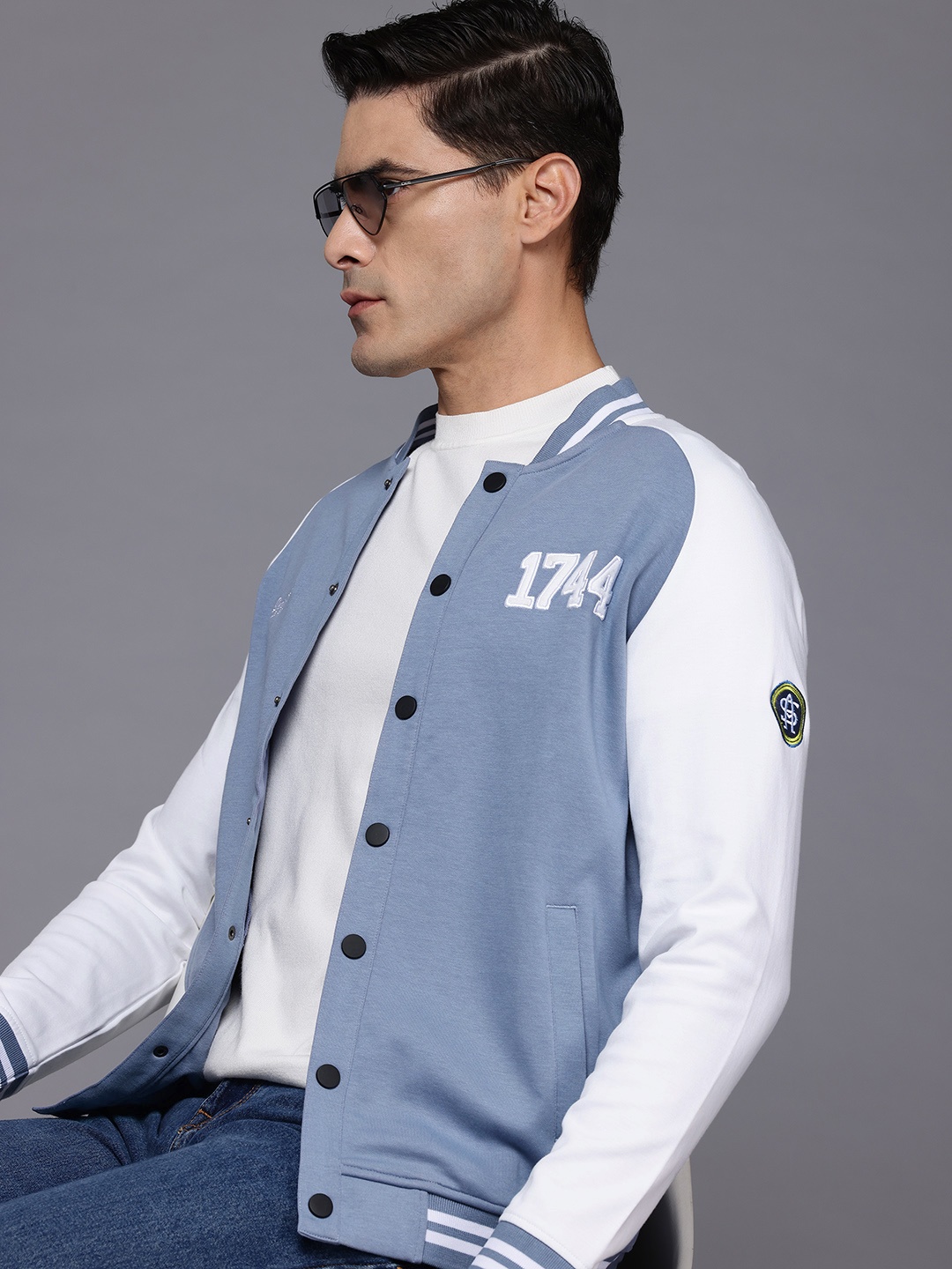 

Allen Solly Sport Applique Bomber Jacket, Blue