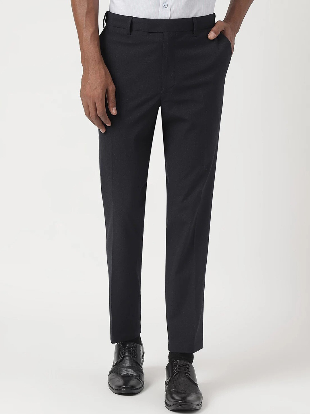 

Marks & Spencer Men Mid Rise Plain Slim Fit Formal Trousers, Navy blue