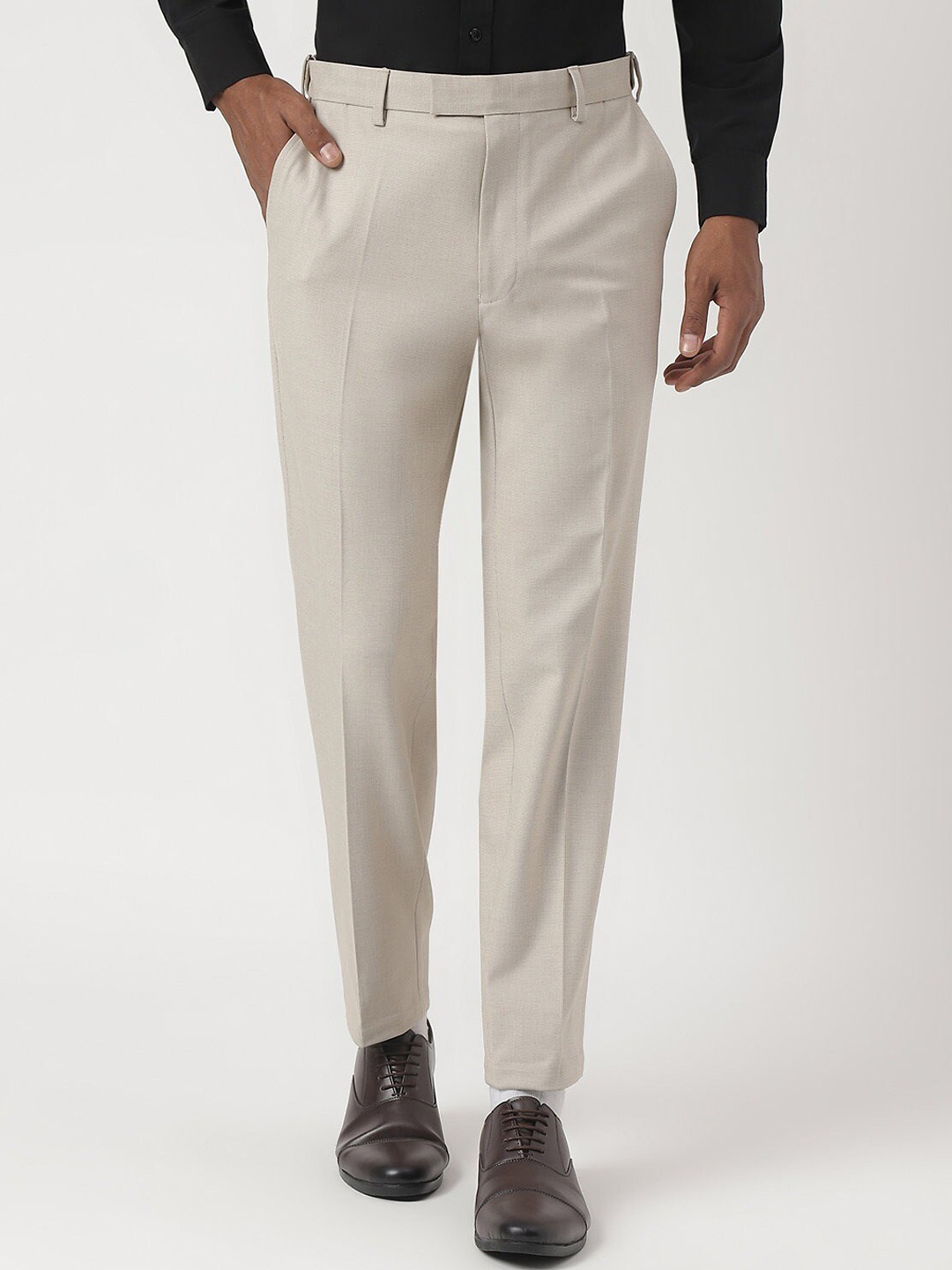 

Marks & Spencer Men Mid Rise Plain Formal Trousers, Beige
