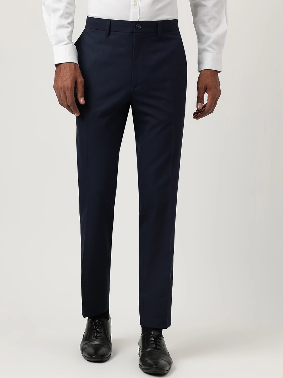 

Marks & Spencer Men Mid Rise Plain Slim Fit Formal Trousers, Navy blue