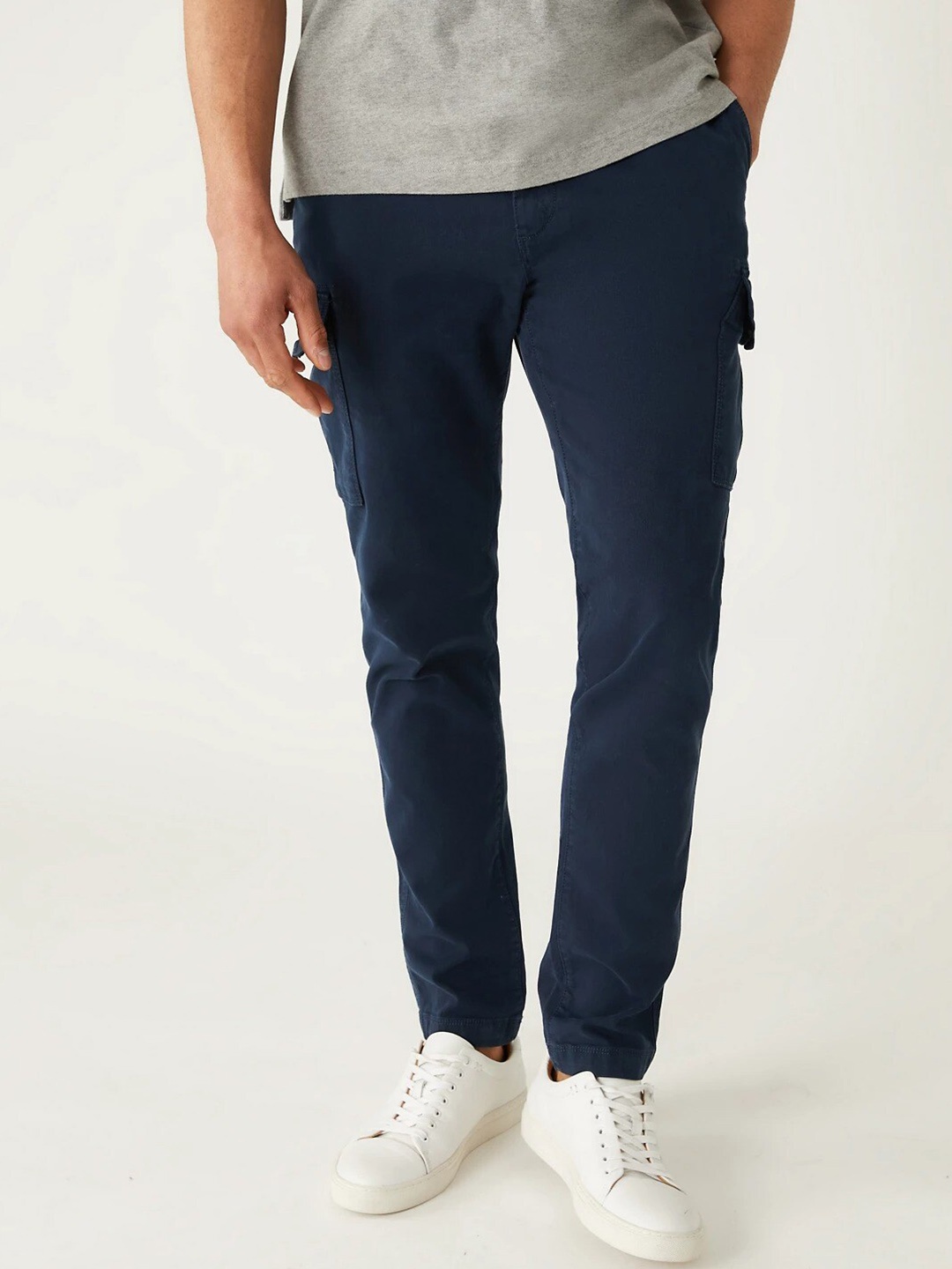 

Marks & Spencer Men Mid Rise Plain Trousers, Navy blue