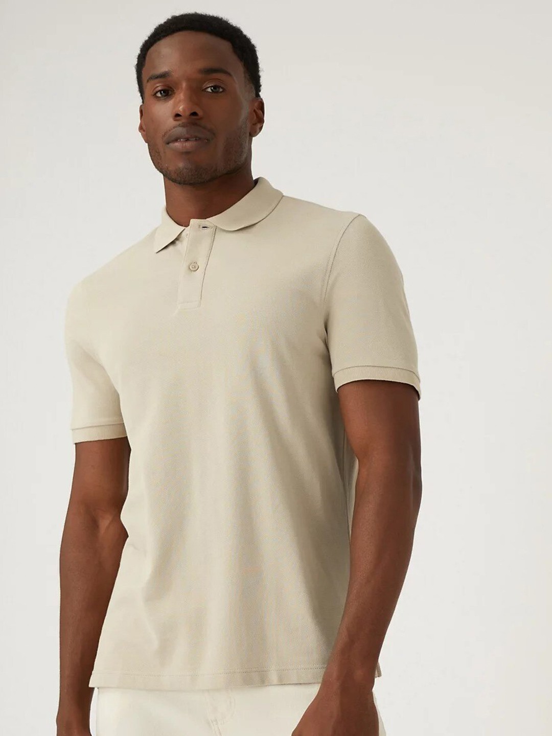 

Marks & Spencer Polo Collar Pure Cotton T-shirt, Beige
