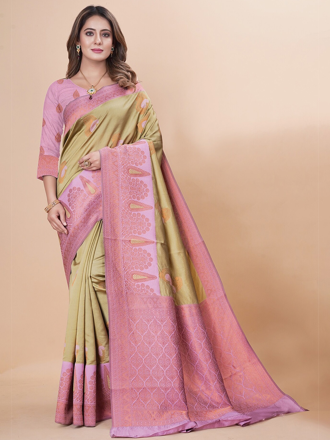 

KALINI Woven Design Zari Art Silk Paithani Saree, Pink