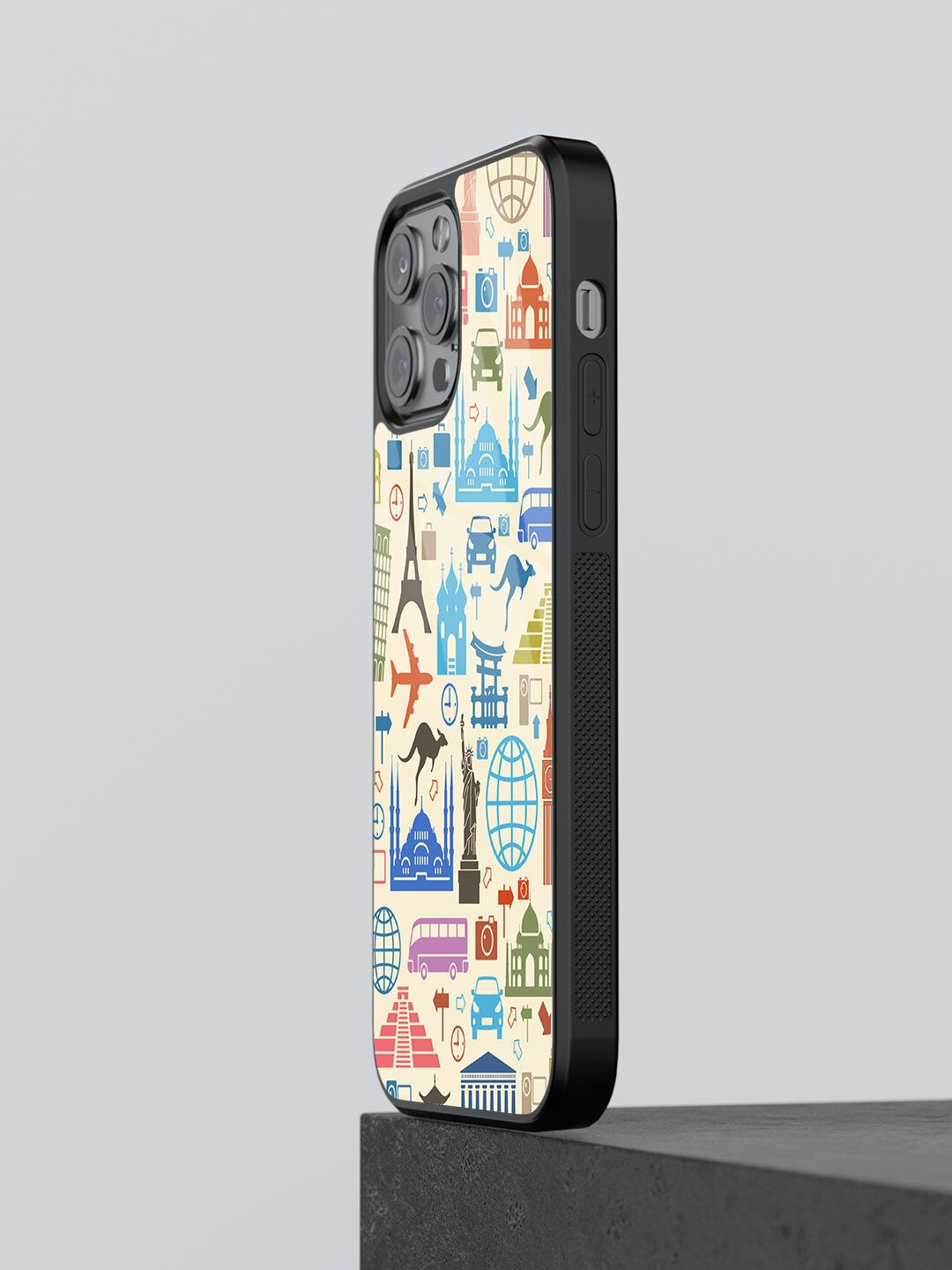 

macmerise Travel Lover Design Glass iPhone 13 Pro Max Back Case, Beige