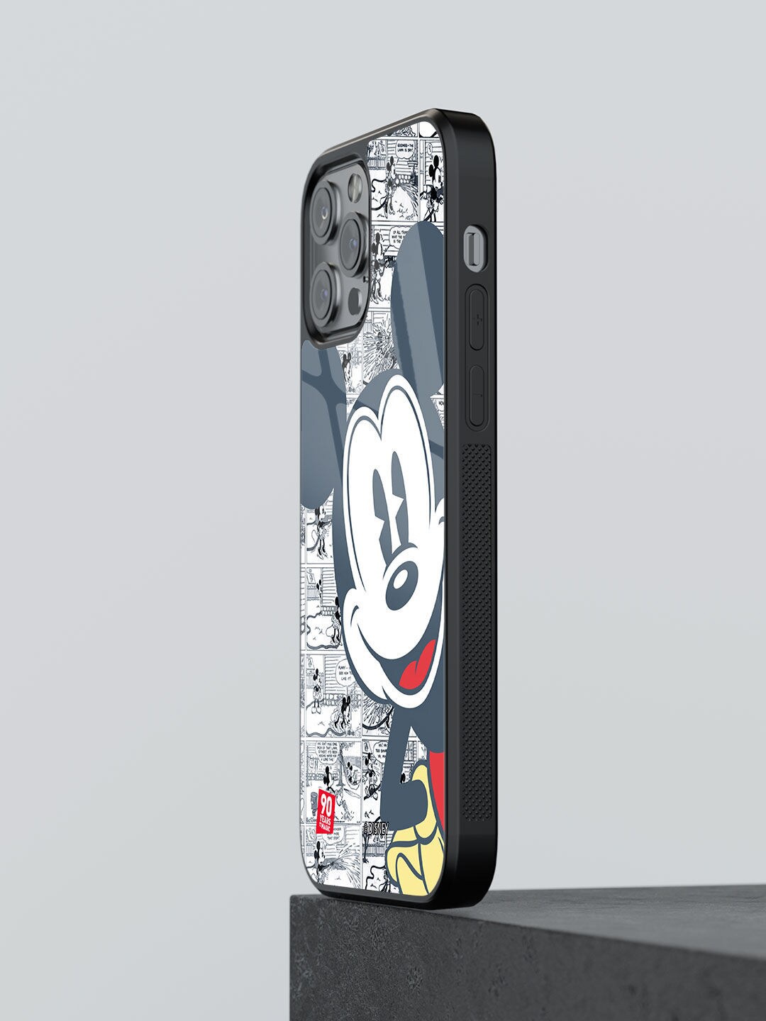 

macmerise Mickey Comicstrip Design Glass iPhone 13 Pro Max Back Case, Grey