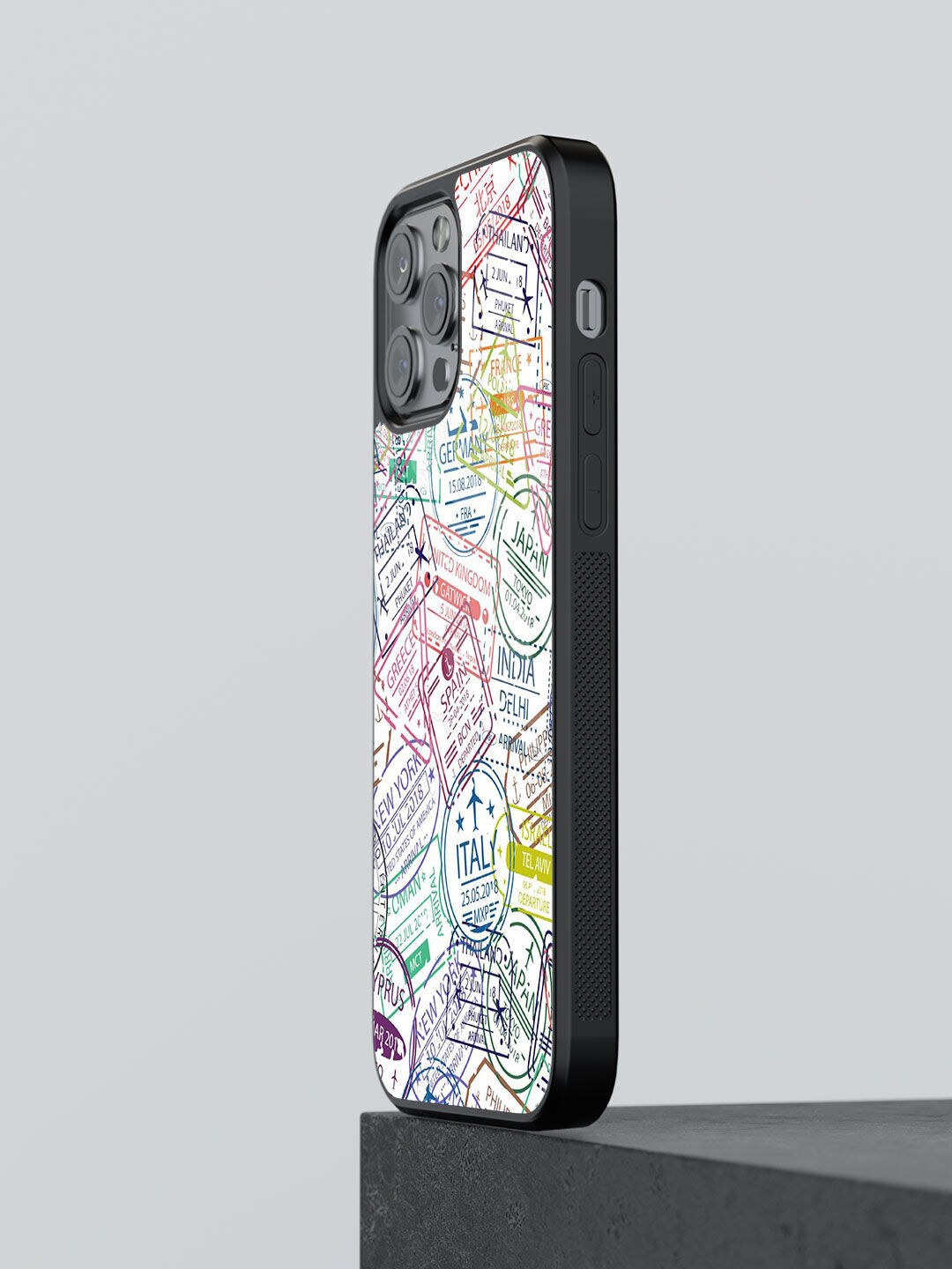

macmerise Immigration Stamps Classic Design iPhone 13 Pro Max Back Case, White