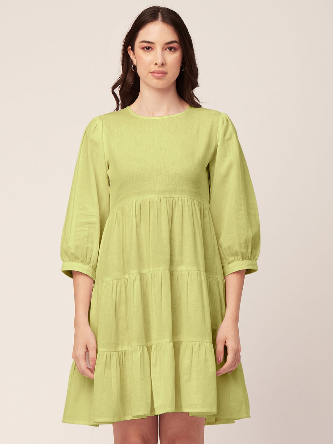 

Moomaya Puff Sleeves Cotton Empire Dress, Yellow