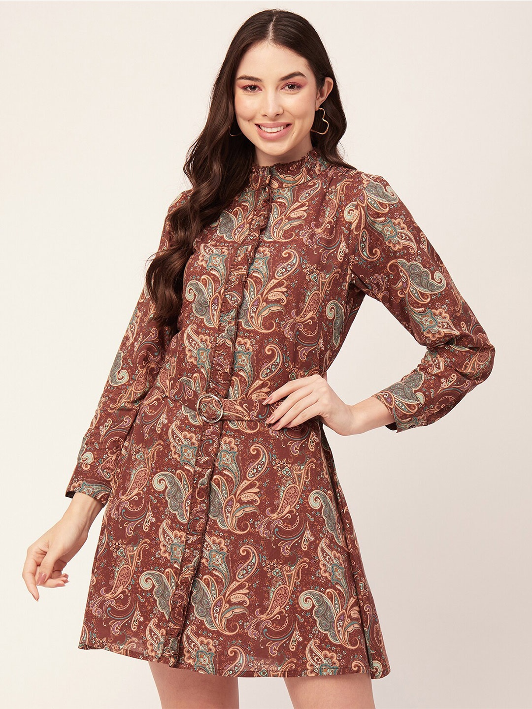 

Moomaya Ethnic Print A-Line Dress, Brown