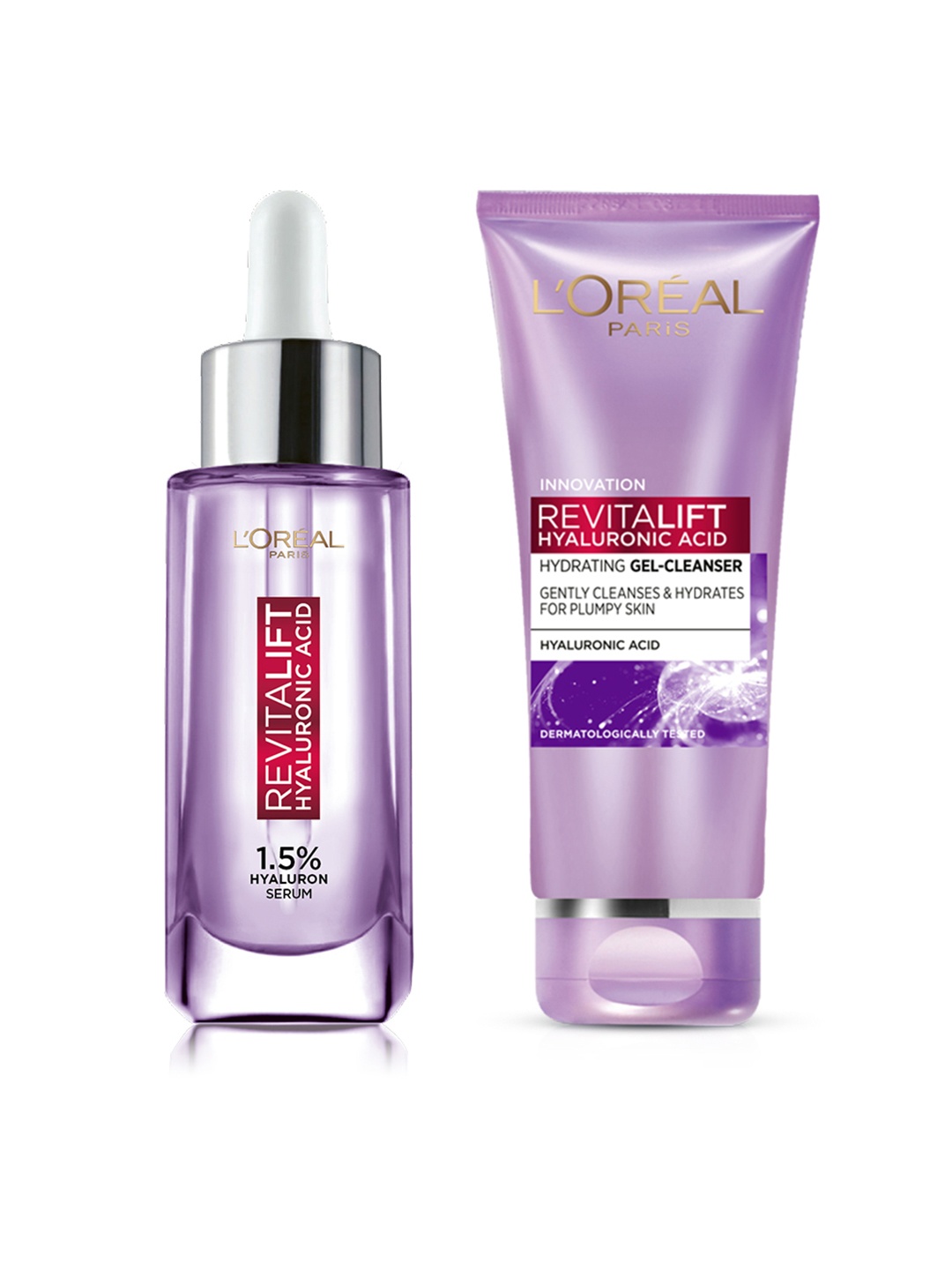 

LOreal Set of Revitalift Hyaluronic Acid Serum 15 ml & Hydrating Gel Cleanser 100 ml, Purple