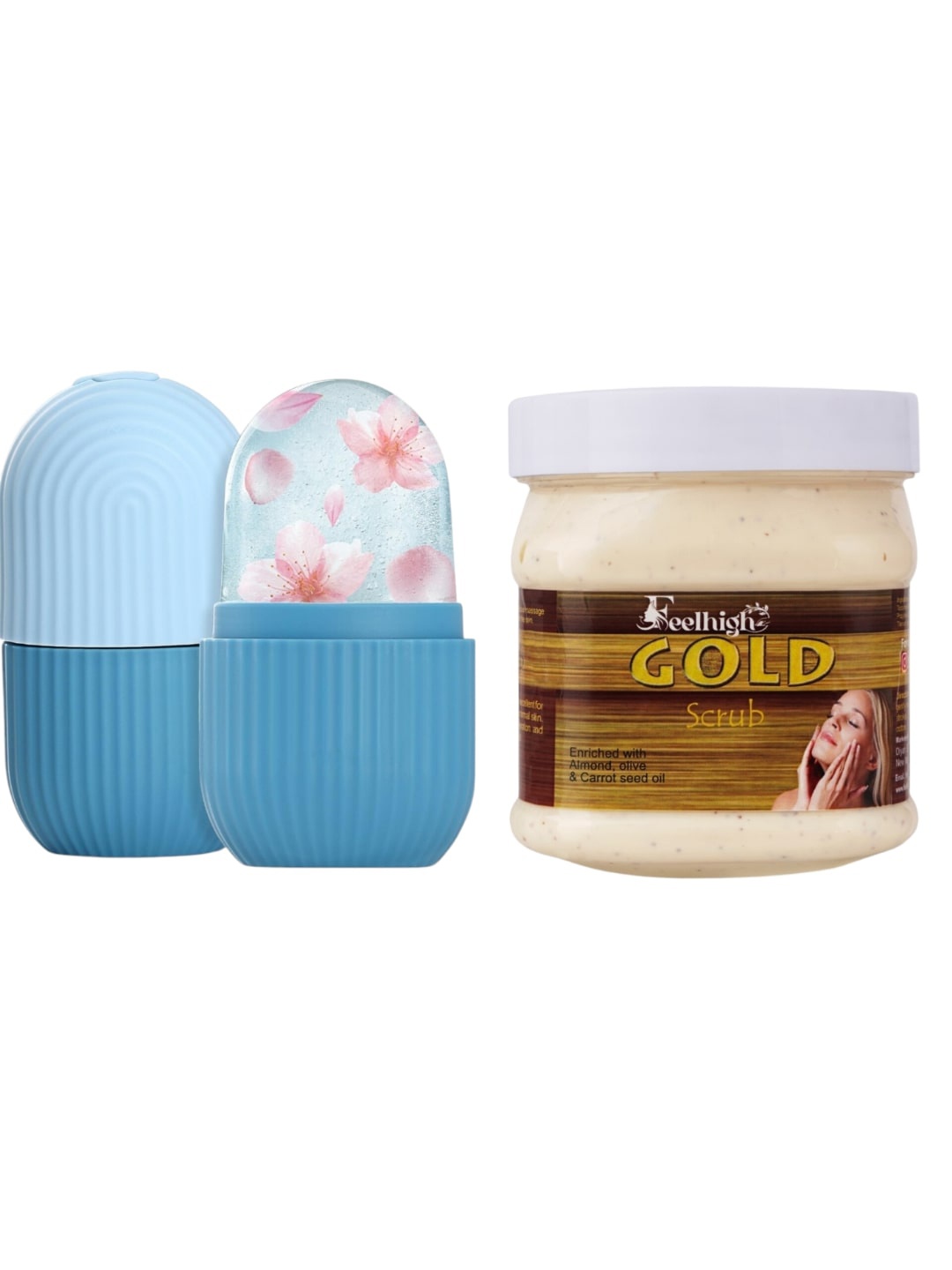 

FEELHIGH Set Of 2 Ice Roller-10ml With Gold Scrub-500ml, Pink