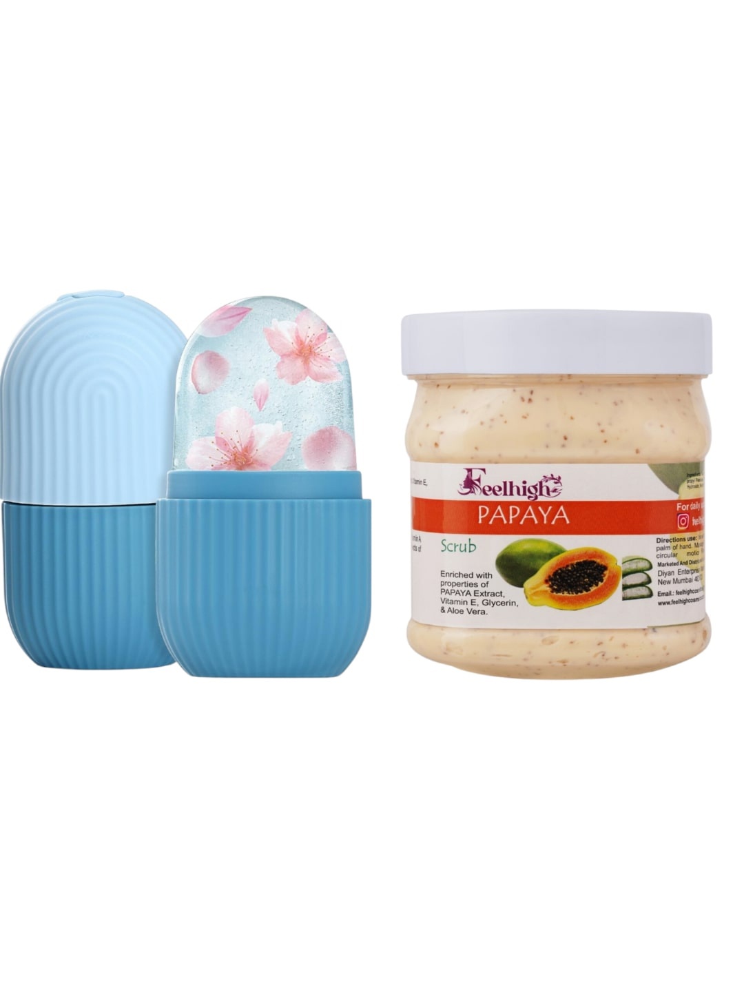 

FEELHIGH Ice Roller With Papaya Scrub Enriched With Papaya Extracts, Multi