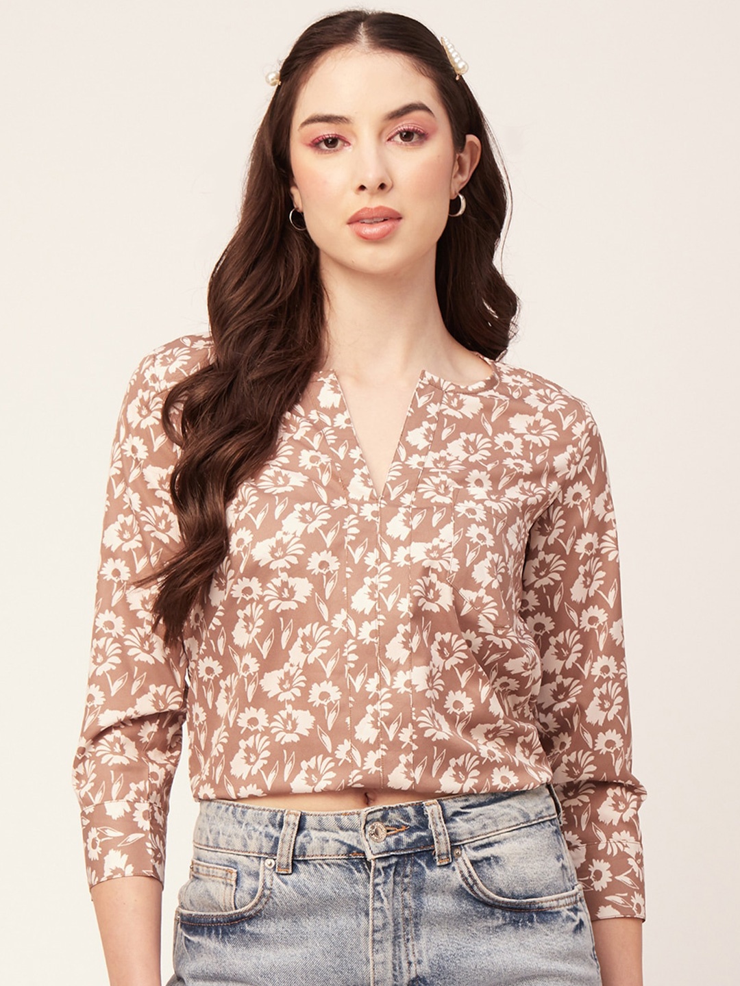 

Moomaya Floral Printed Top, Brown