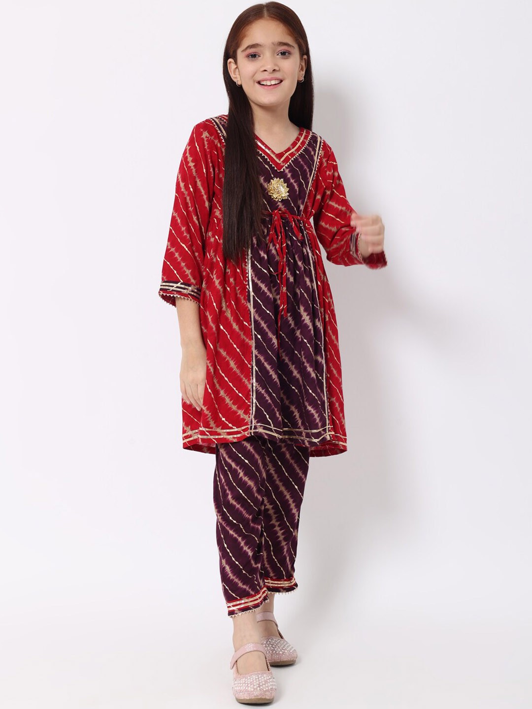 

Readiprint Fashions Girls Leheriya Gotta Patti A-Line Kurta with Trousers, Purple