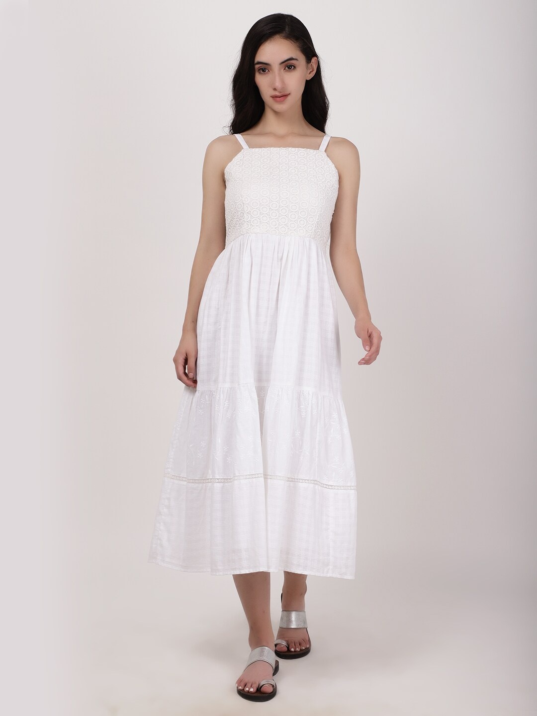 

A Little Fable Sleeveless Cotton Fit & Flare Midi Dress, White