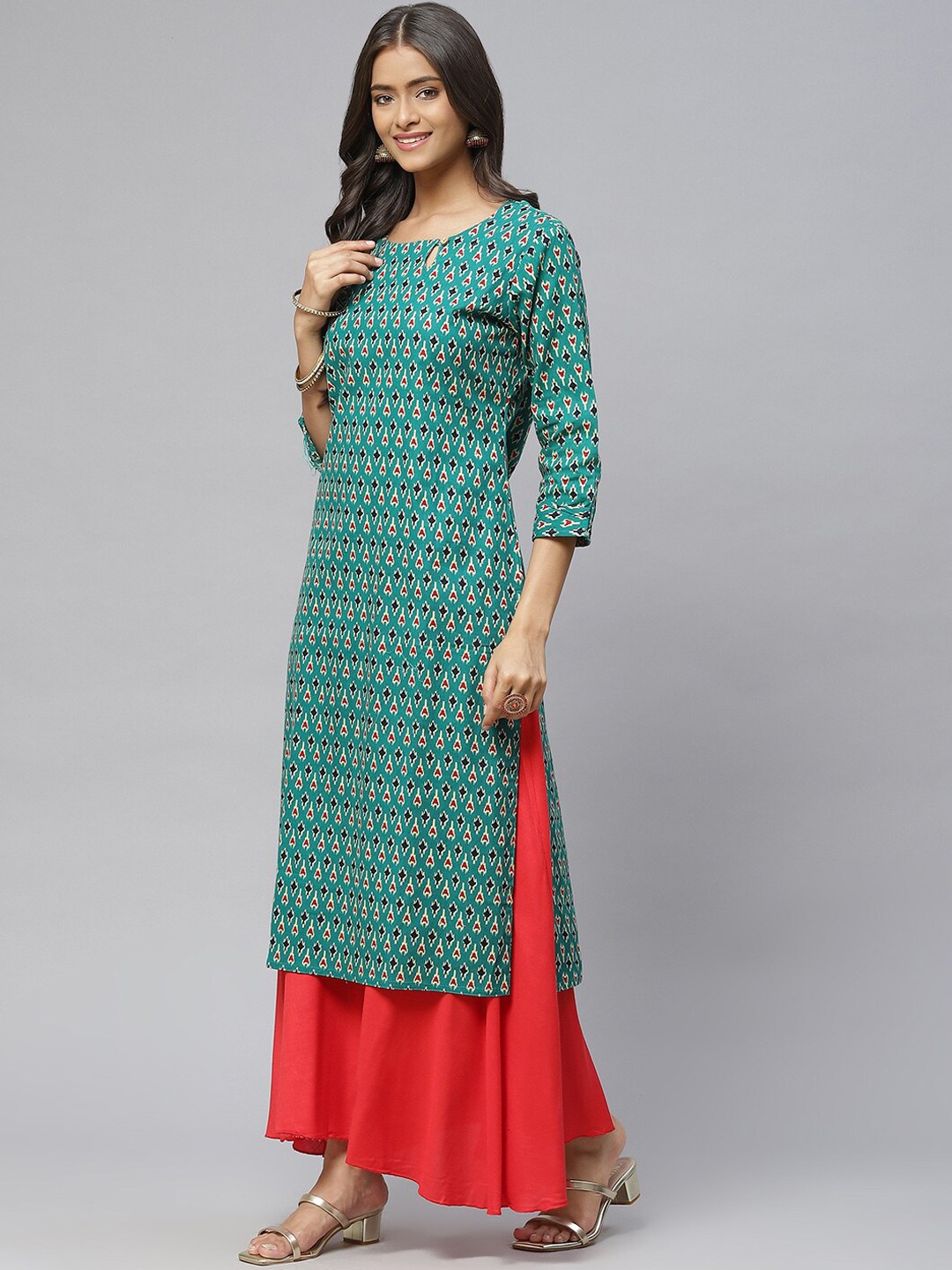 

Aarika Ethnic Motifs Printed Keyhole Neck Kurta, Green