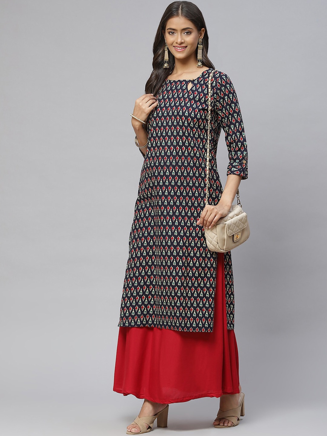 

Aarika Ethnic Motifs Printed Keyhole Neck Kurta, Blue