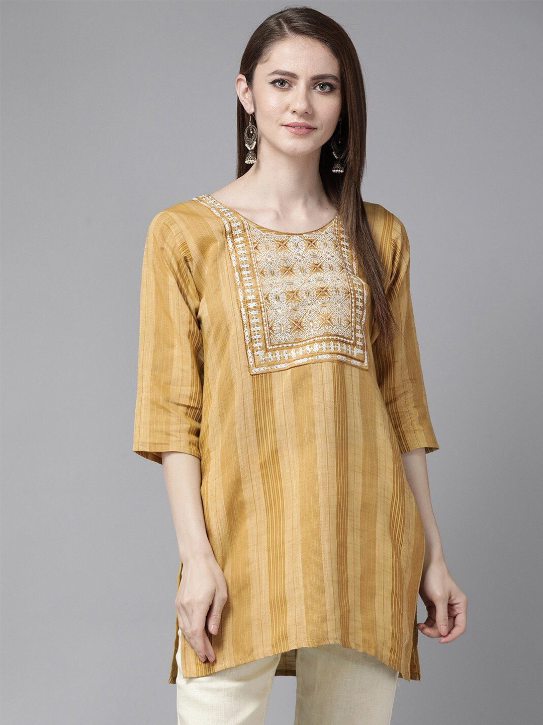 

Aarika Ethnic Motifs Embroidered Kurti, Yellow