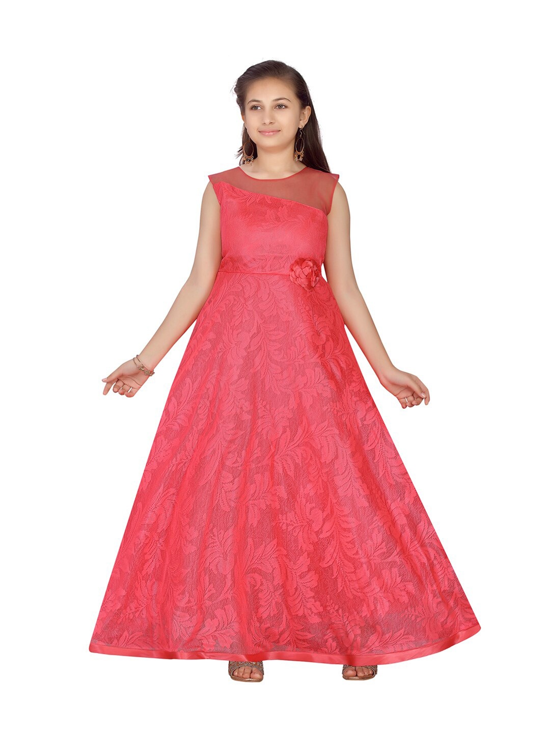 

Aarika Girls Net Fit and Flare Dress, Red
