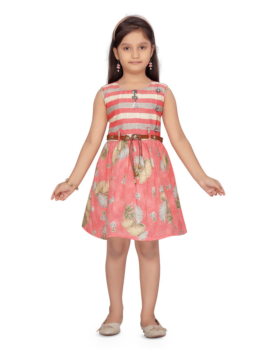 

Aarika Girls Floral Printed Cotton Fit & Flare Dress, Red