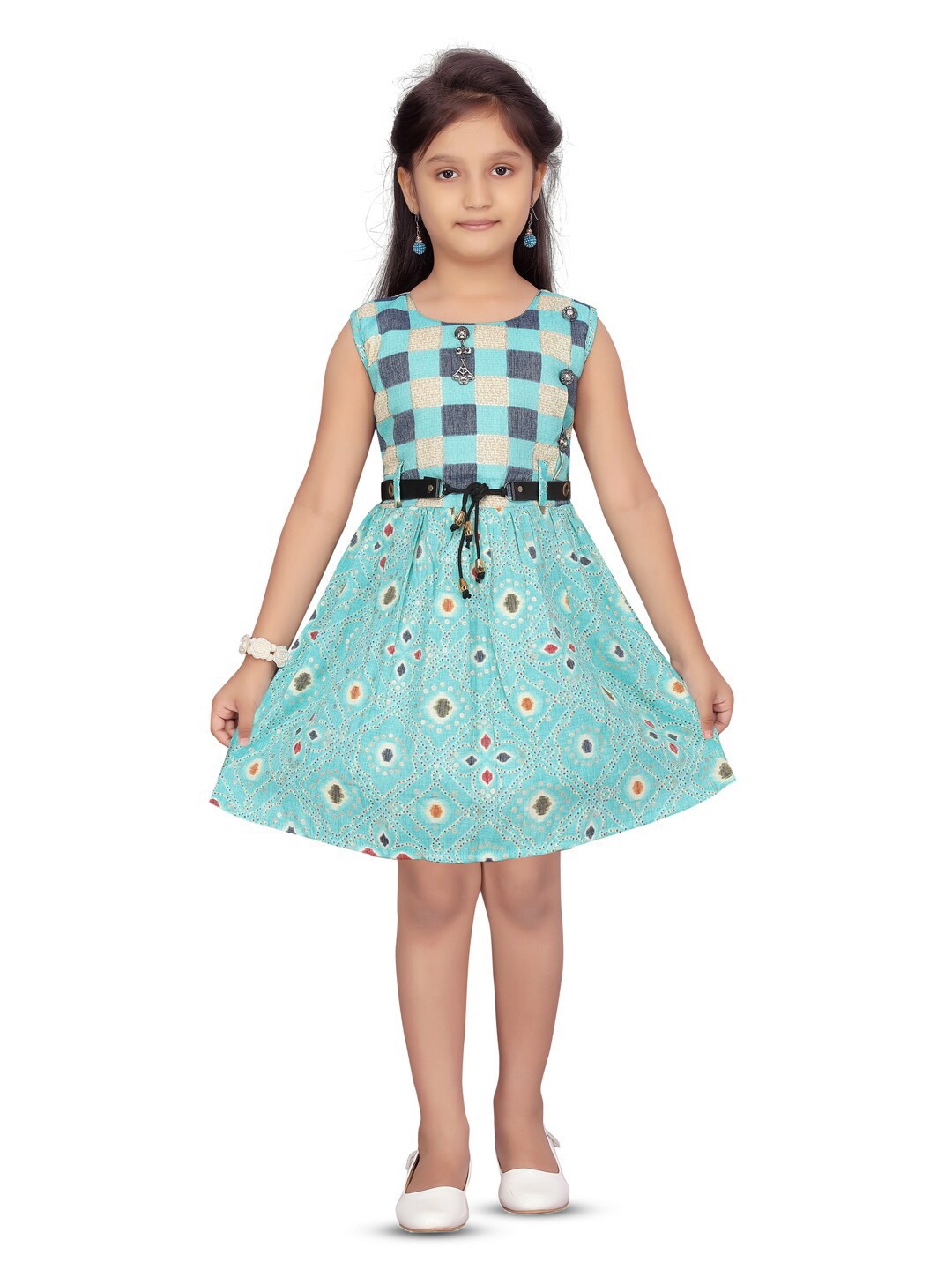 

Aarika Girls Floral Printed Cotton Fit & Flare Dress, Blue