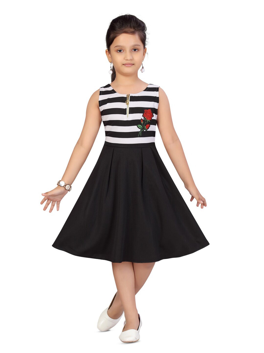 

Aarika Girls Striped Applique Fit & Flare Dress, Black