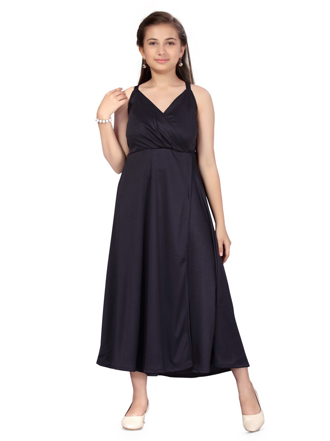 

Aarika Girls Navy Blue Shoulder Straps Fit & Flare Midi Dress