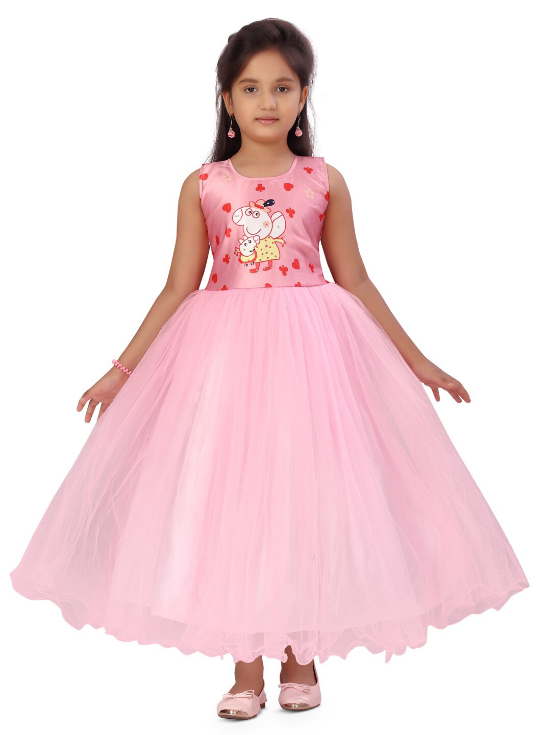 

Aarika Girls Peppa Pig Graphic Printed Round Neck Tulle Gown, Pink