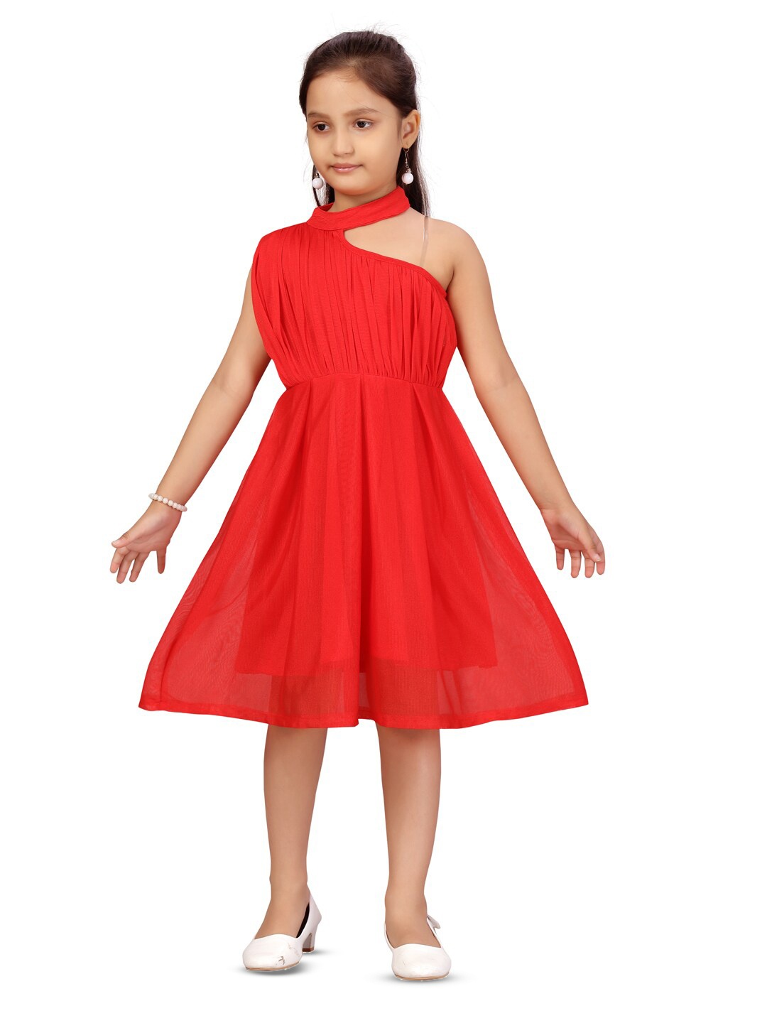 

Aarika Girls Sleeveless Fit & Flare Dress, Red