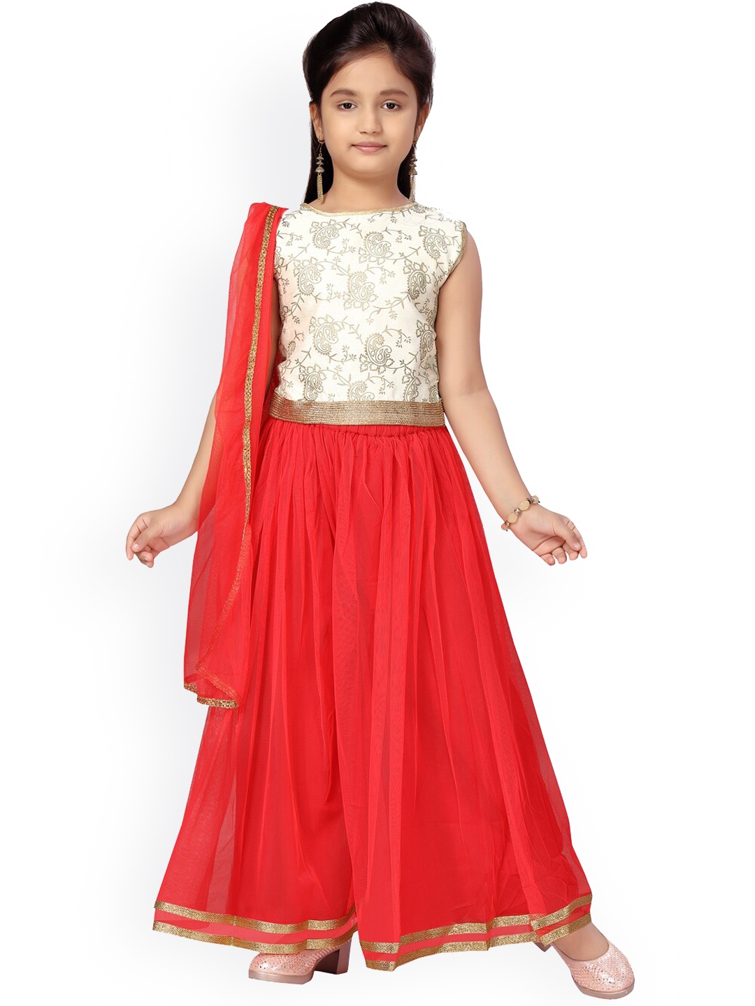 

Aarika Girls Embellished Thread Work Ready to Wear Lehenga & Choli, Cream