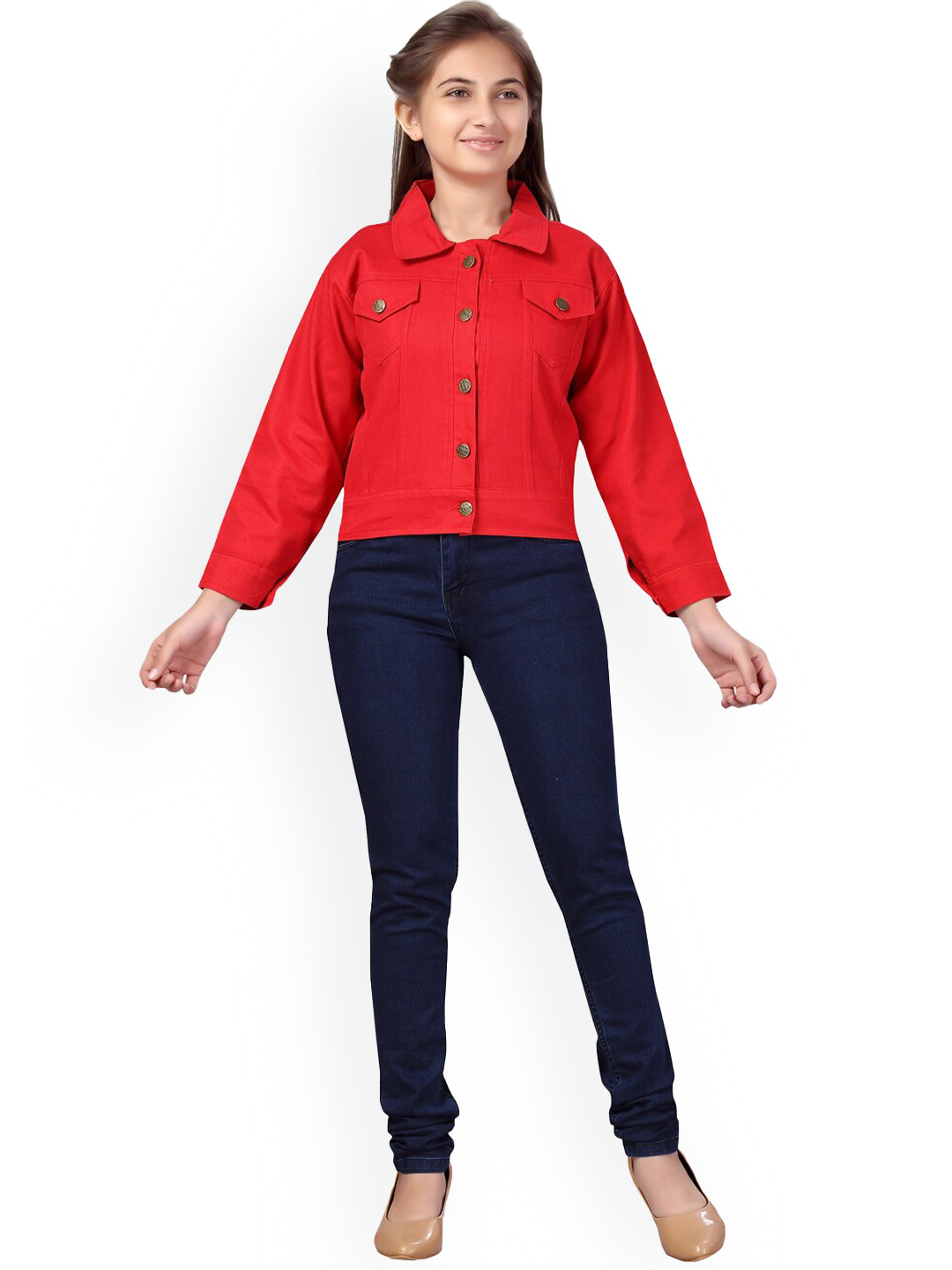 

Aarika Girls Lightweight Cotton Tailored Jacket, Red