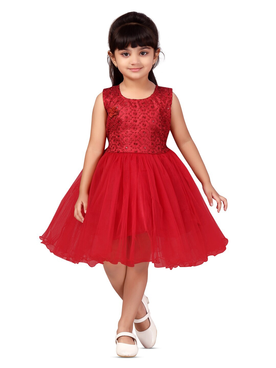 

Aarika Girls Floral Emroidered Fit & Flare Dress, Maroon