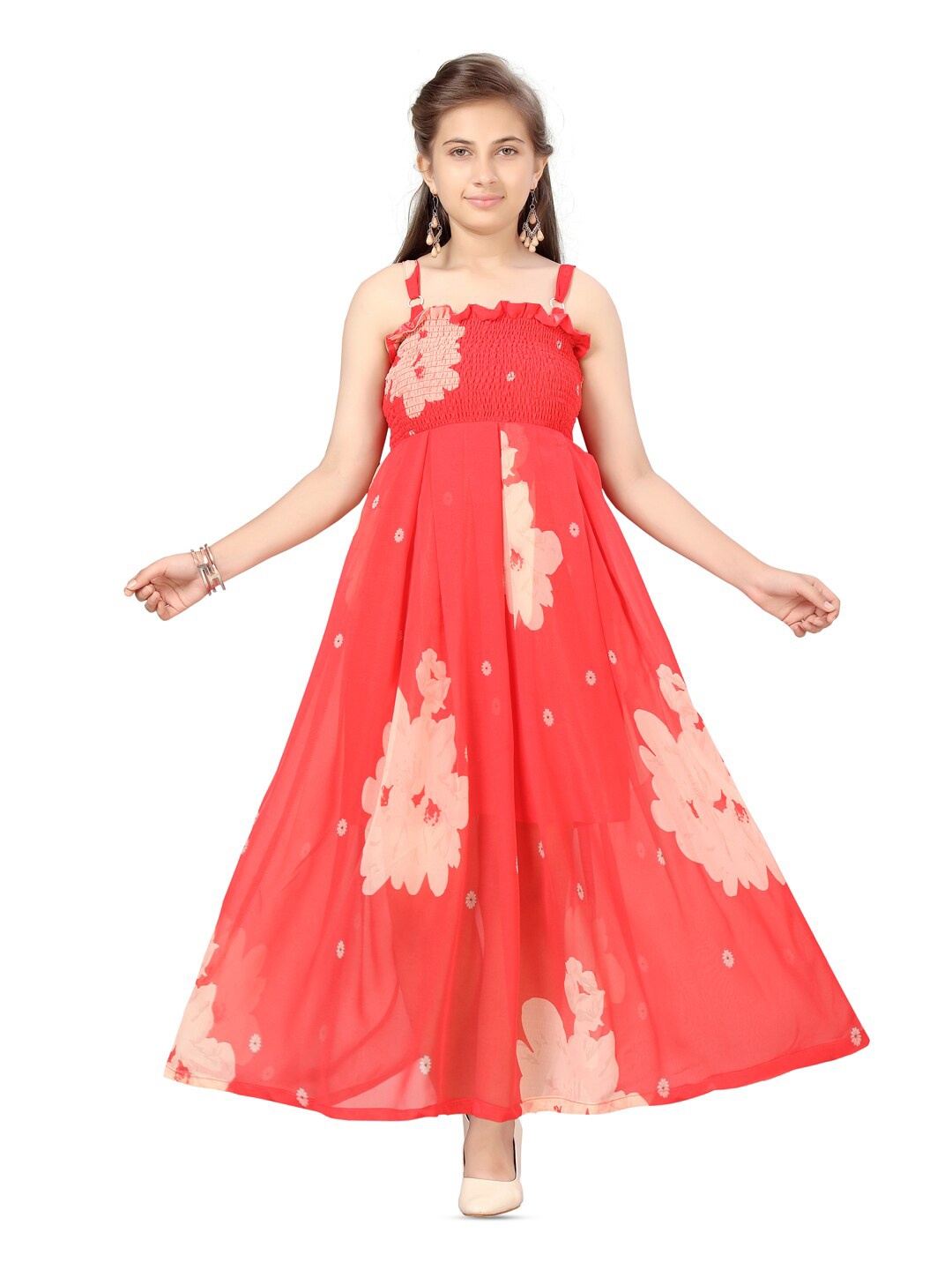 

Aarika Girls Floral Printed Sleeveless Maxi Dress, Red