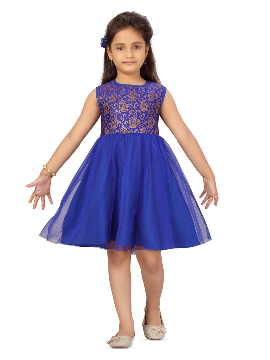 

Aarika Girls Floral Woven Design Fit & Flare Dress, Blue