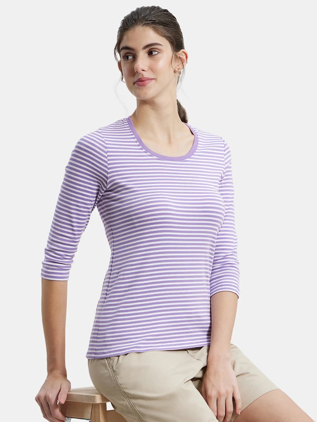 

Jockey Women Purple & White Striped Lounge T-shirt 1360-0103-PP-WH