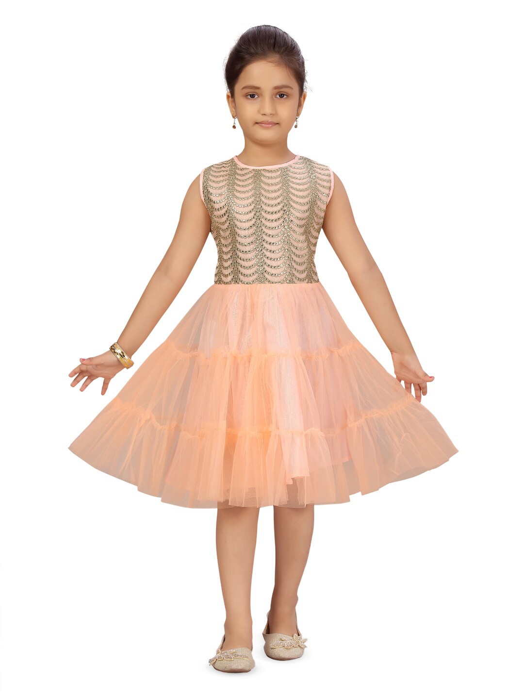 

Aarika Girls Embellished Sleeveless Fit & Flare Dress, Peach