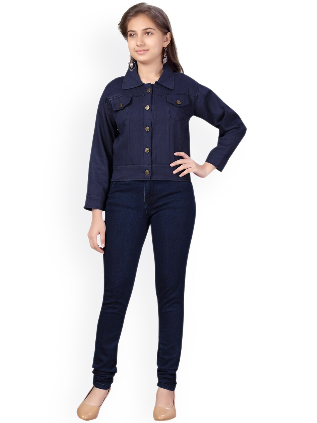 

Aarika Girls Spread Collar Lightweight Denim Jacket, Navy blue